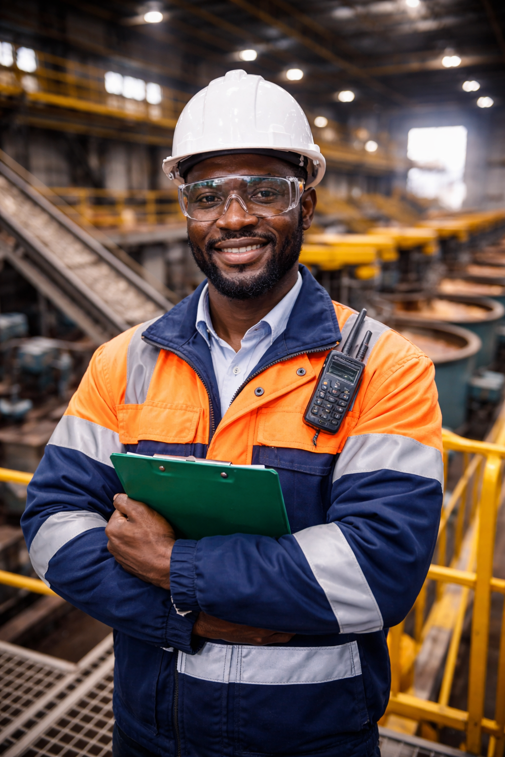 confident safety officer in industrial setting