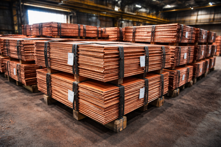 Stacks Of Copper Cathodes In Warehouse 1 768x512